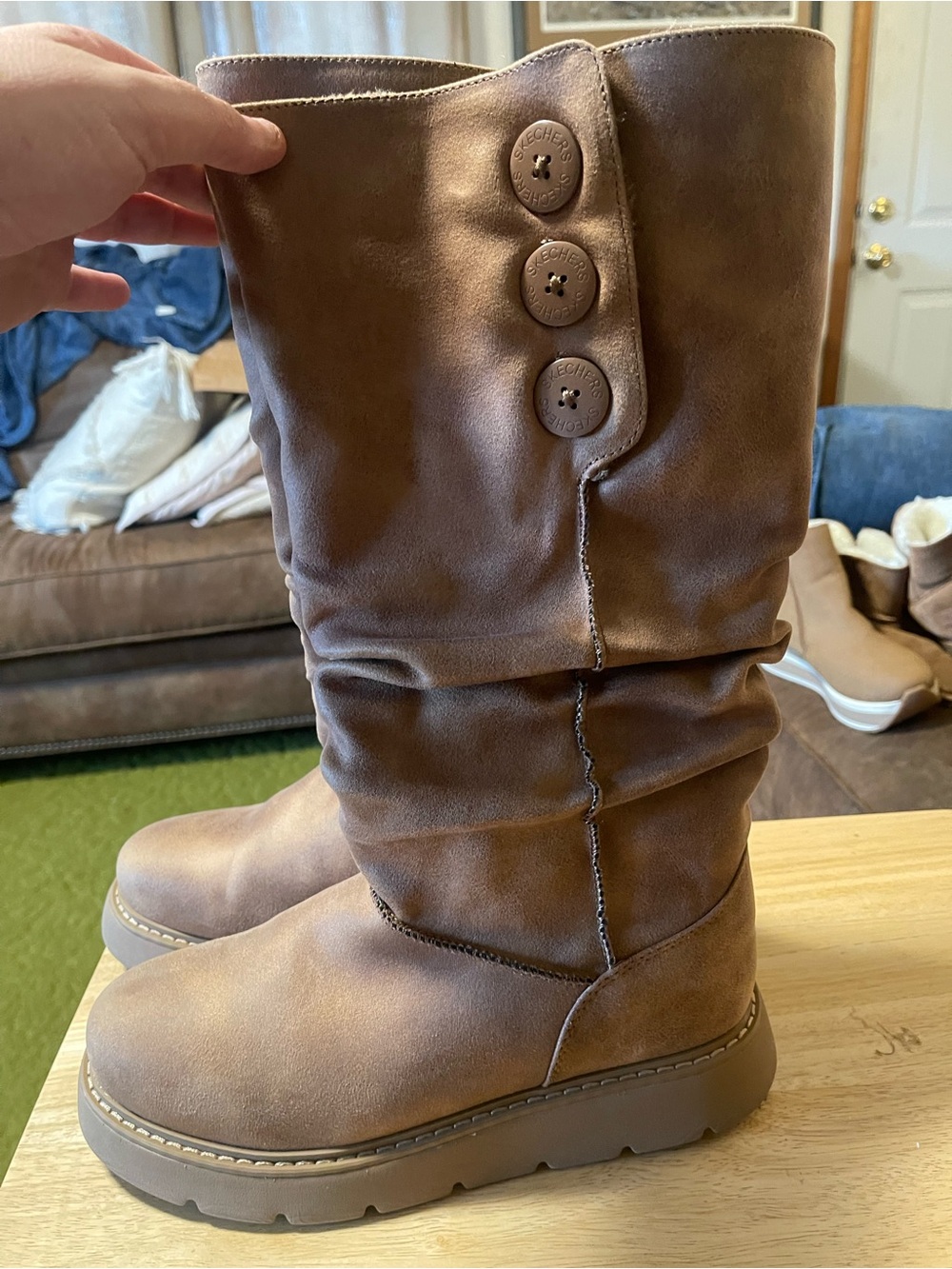 SKECHERS Women's Brown Knee High Pull On Faux Fur Lined Boots US 8 MPN 167890